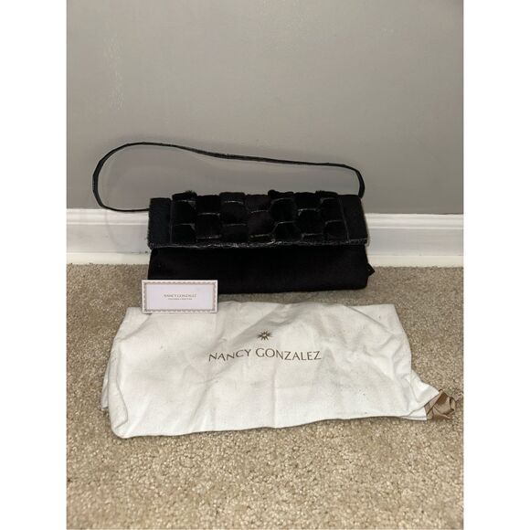 Nancy Gonzalez Fur Crocodile Leather Purse Shoulder Bag Black $1850 - Picture 3 of 12